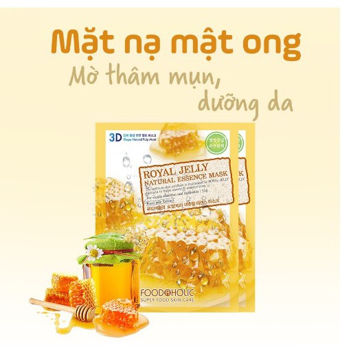 Combo 5 Mặt Nạ Dưỡng Ẩm, Ngăn Ngừa Lão Hóa Da 3D Foodaholic Mật Ong-Royal Jelly Natural Essence Mask 23ml x 5