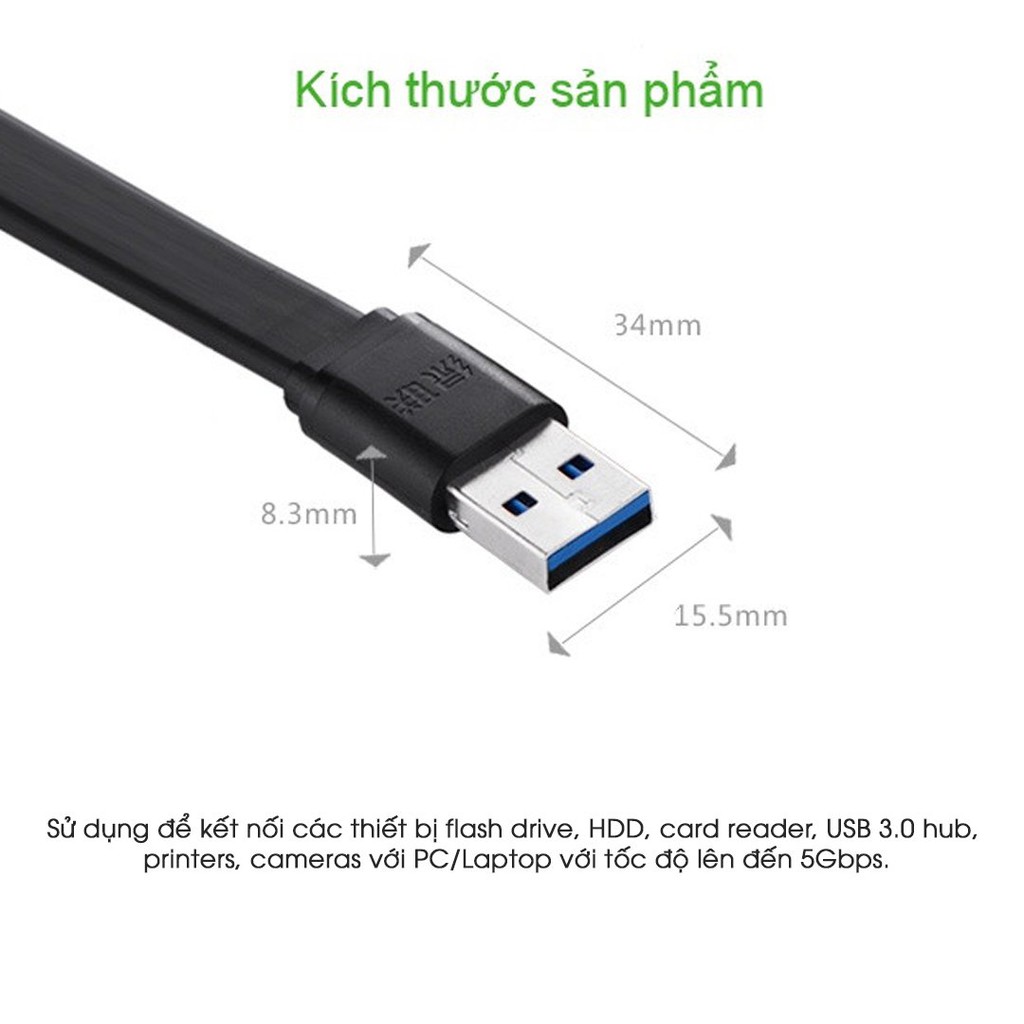 Dây USB 3.0 dẹt 2 đầu đực dài 1.5M UGREEN US128 10804 - Hàng chính hãng
