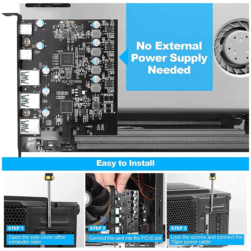 Bộ Chuyển Đổi PCIE Sang USB 3.2 Gen 2 Thẻ 20Gbps Bandwidth 5 Cổng (3X USB-A-2X USB-C) Cho Windows 10/8