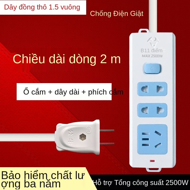 Phích cắm Bull và bảng flex hai dòng 2 ổ lỗ chân mạch dây điện gia dụng kéo