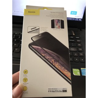 Combo 2 Kính cường lực full màn hình Baseus chống nhìn trộm bảo vệ màng loa cho IPhone XS Max IPhone 11 Pro Max