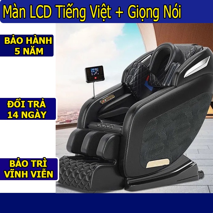 Ghế massage công nghệ nhật bản có matxa nhiệt, ghế masage toàn thân trị liệu con lăn 3D màn LCD tiếng việt hiện đại