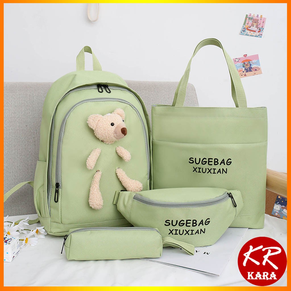 (Bộ 4 món) Balo Ulzzang nữ Balo thời trang nữ KR 377- Vải dù chống nước, Size 40 vừa laptop, 4 màu lựa chọn- KARA 377