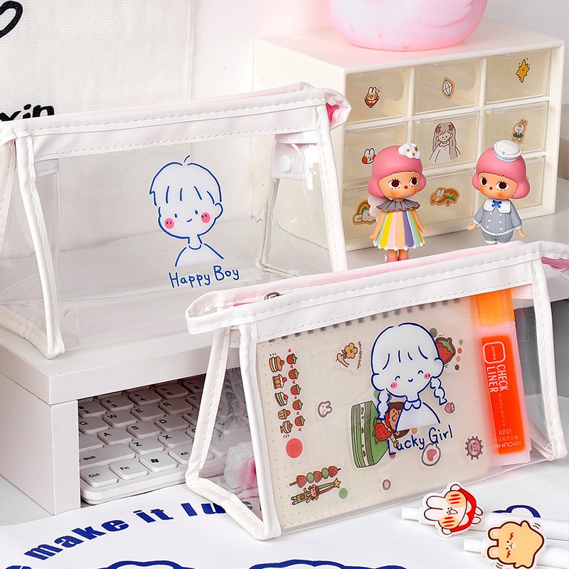 Túi Đựng Bút Trong Suốt In Họa Tiết Dễ Thương