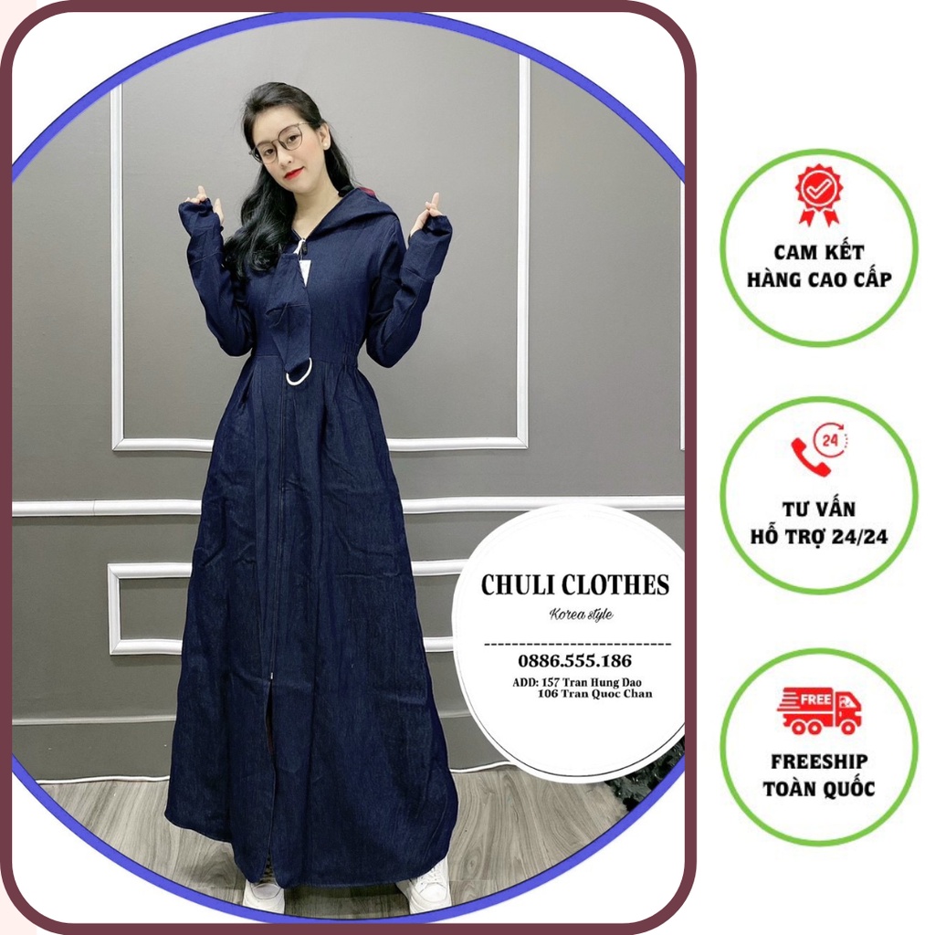 Áo chống nắng toàn thân nữ vải bò Jean 2 lớp dài kín chân - Áo chống nắng nữ 2023 - Áo chống nắng Chuli - Mỹ nhi