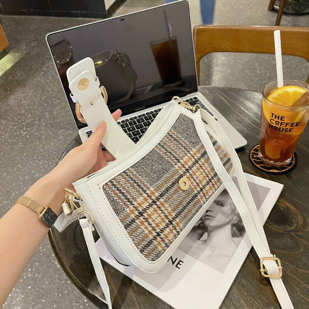 Túi xách nữ đeo chéo kẻ caro sz 25cm sang chảnh, túi đeo vai đẹp phong cách Hàn Quốc