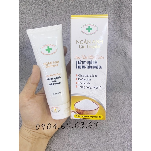 Sữa Rửa Mặt Detox NGÂN ANH GIA TRUYỀN 100g Đất Sét-Muối Biển-Giữ Ẩm-Trắng Hồng Da