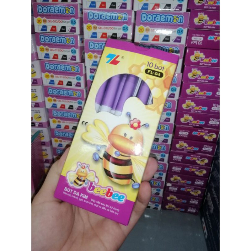 Hộp 10 cây bút lông kim FL-04 (Bee Bee) mực tím giá sỉ