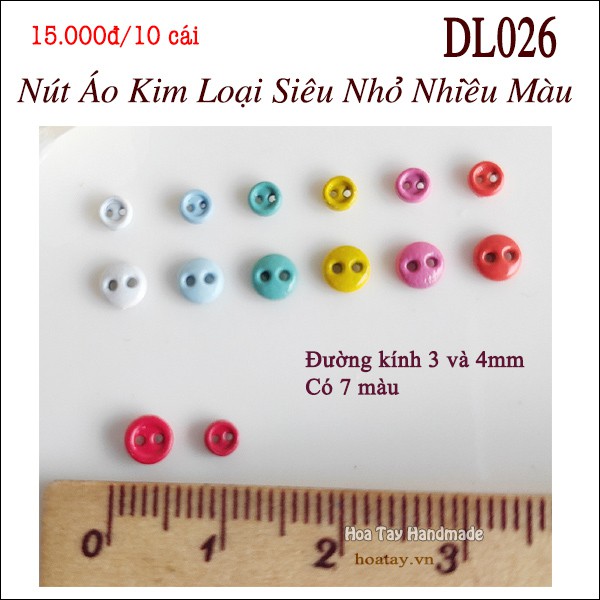 Nút áo kim loại 3mm - 4mm siêu nhỏ nhiều màu DL026 dùng làm đồ búp bê.