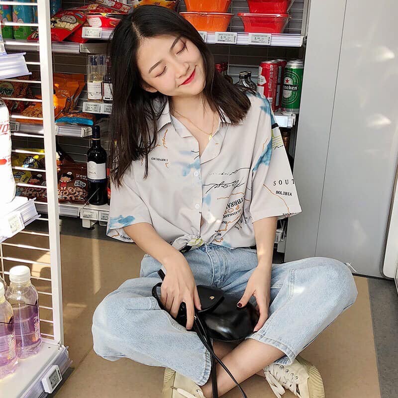 Áo SƠ MI NỮ form rộng in 3D cổ bẻ tay ngắn - lỡ dáng ulzzang freesize unisex mặc cặp, nhóm, HÌNH VIỀN  MÀU TRẮNG | BigBuy360 - bigbuy360.vn