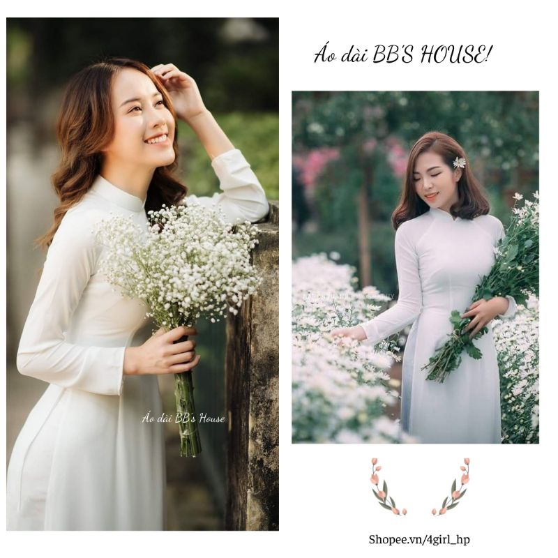 Áo dài trắng trơn 4 tà, tay dài truyền thống HÀNG MỚI VỀ