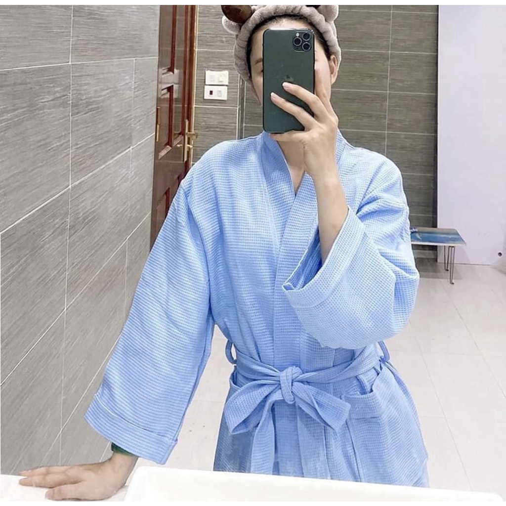 Áo Choàng Tắm, Áo Choàng Ngủ Hàng Cao Cấp 100% Cotton Tổ Ong Dùng Trong Khách Sạn, Nhà Nghỉ, Spa, Đi Biển, Đi Ngủ