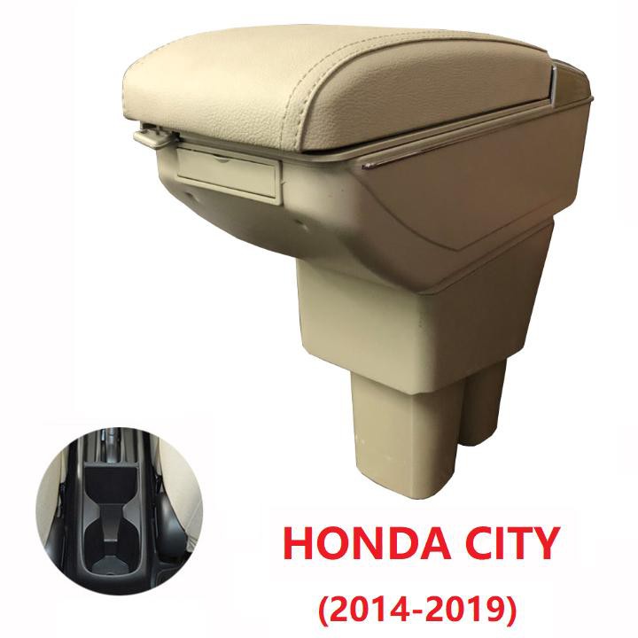 Hộp tỳ tay ô tô Honda City 2018-2021 tích hợp 7 cổng USB: Màu Đen và Be - hàng cao cấp