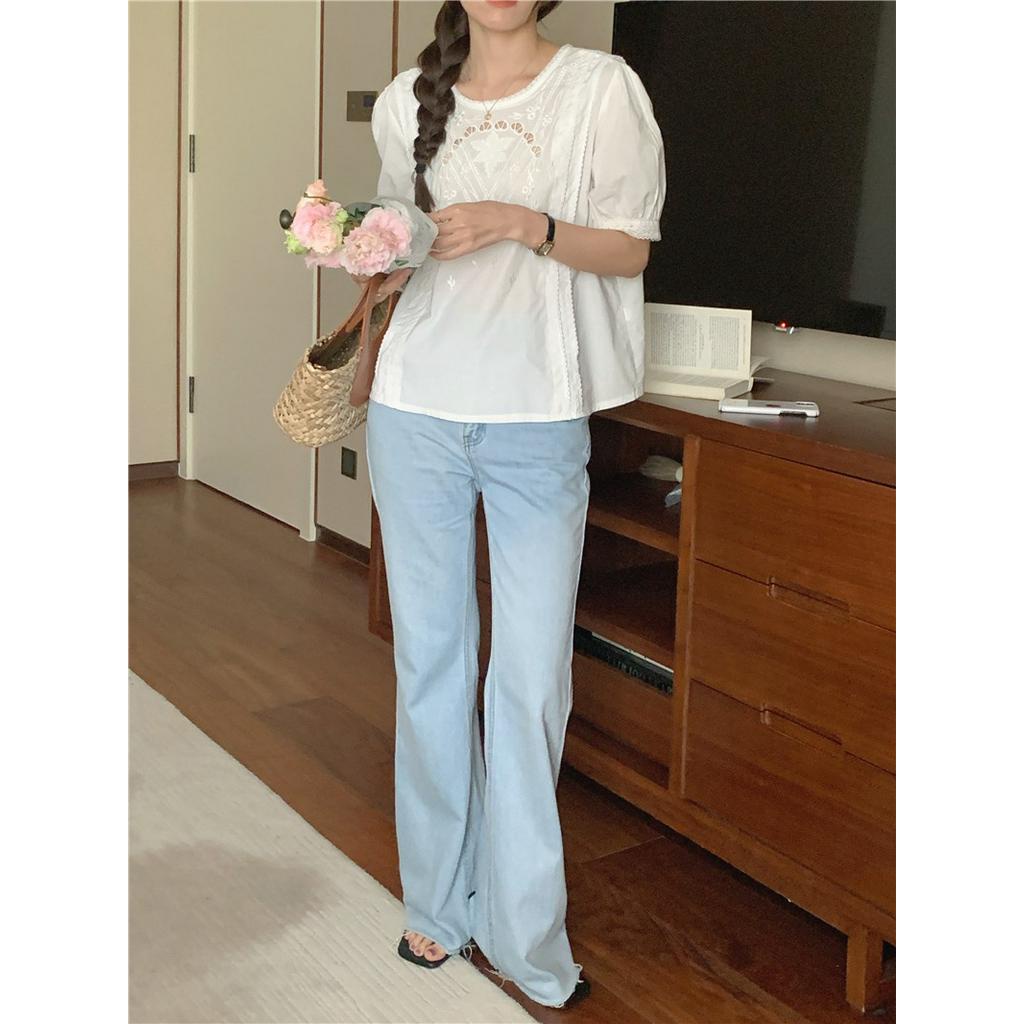 Áo Thun Cổ Tròn Ngắn Tay Thêu Hoa Thời Trang Tinh Tế 60639