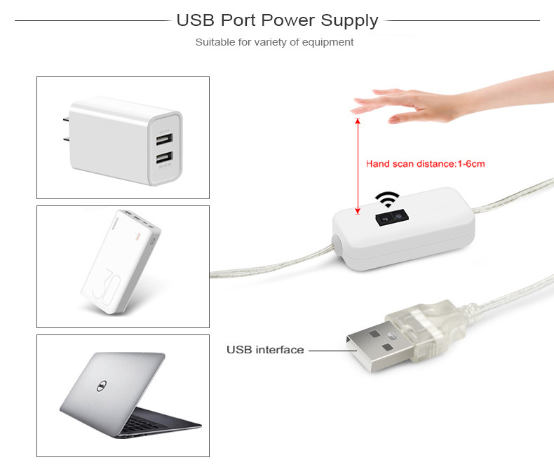 Đèn led USB 5v cảm biến chuyển động quét tay gắn tủ bếp/tủ quần áo chất lượng cao tiện dụng