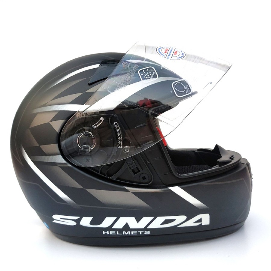 Mũ bảo hiểm fullface chính hãng Sunda 2000c đen nhám sọc trắng