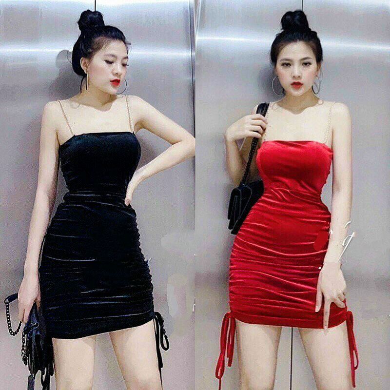 Đầm body nhung 2 dây loại đẹp ( kèm ảnh thật )