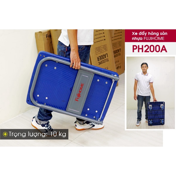 Xe đẩy hàng 4 bánh gấp gọn 200kg nhập khẩu FUJIHOME,bánh cao su không ồn, xe kéo hàng gấp gọn đa năng giá rẻ