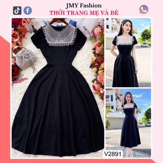 V2891 Váy đen phối cổ ren trắng tiểu thư dáng midi tiểu thư - Dolce viva colection
