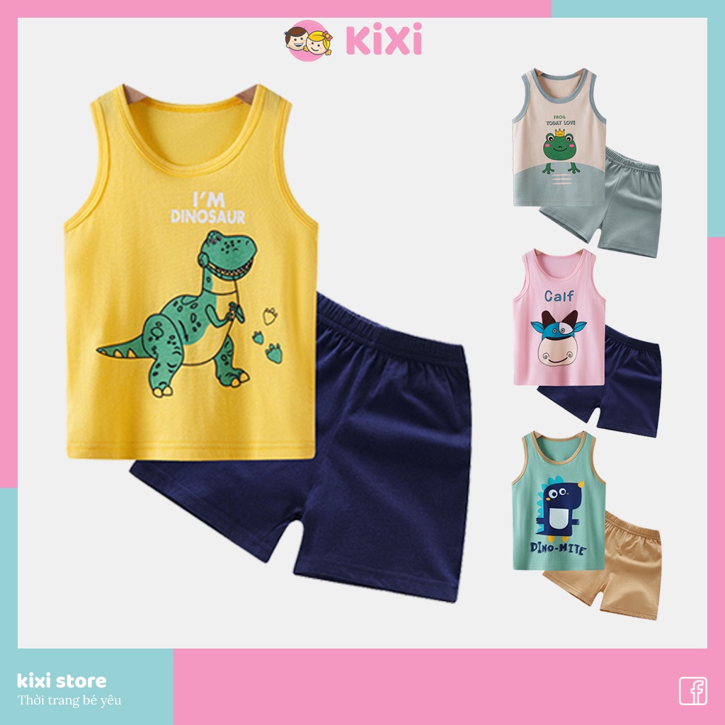 Đồ bộ bé trai bé gái KiXi bộ ba lỗ cotton mỏng thoáng nhiều hình đẹp quần áo cho bé trai bé gái mặc nhà CMQAC01