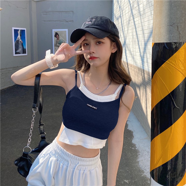 Cocory vn Áo thun 2 dây dệt kim phong cách Hàn Quốc gợi cảm cho nữ