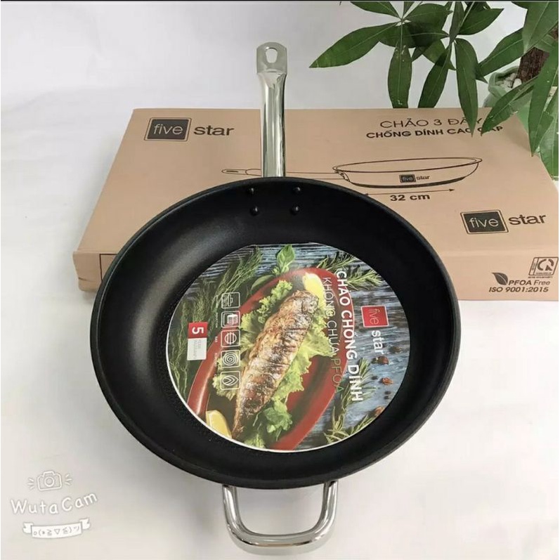 Chảo chống dính FIVESTAR STANDARD 32 CM KÈM nắp kiếng nấu được bếp từ, bếp ga, bếp hồng ngoại BẢO HÀNH 5 NẮM