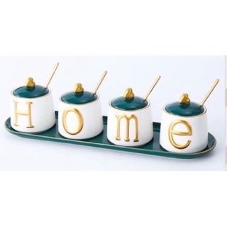 Bộ gia vị sứ 4 hũ chữ home cao cấp