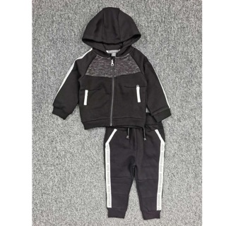 Bộ nỉ bông kéo khoá có mũ Primark đen viền trắng size nhí 0-3Y