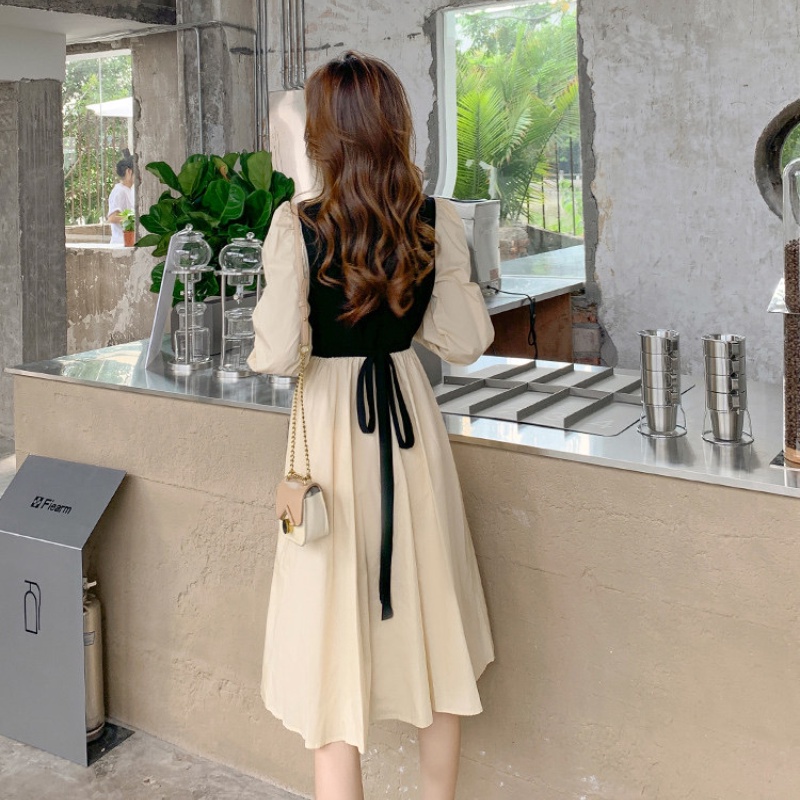 Đầm dáng ôm màu trơn thanh lịch dễ thương thời trang mùa thu phong cách Hàn Quốc cho bạn nữ