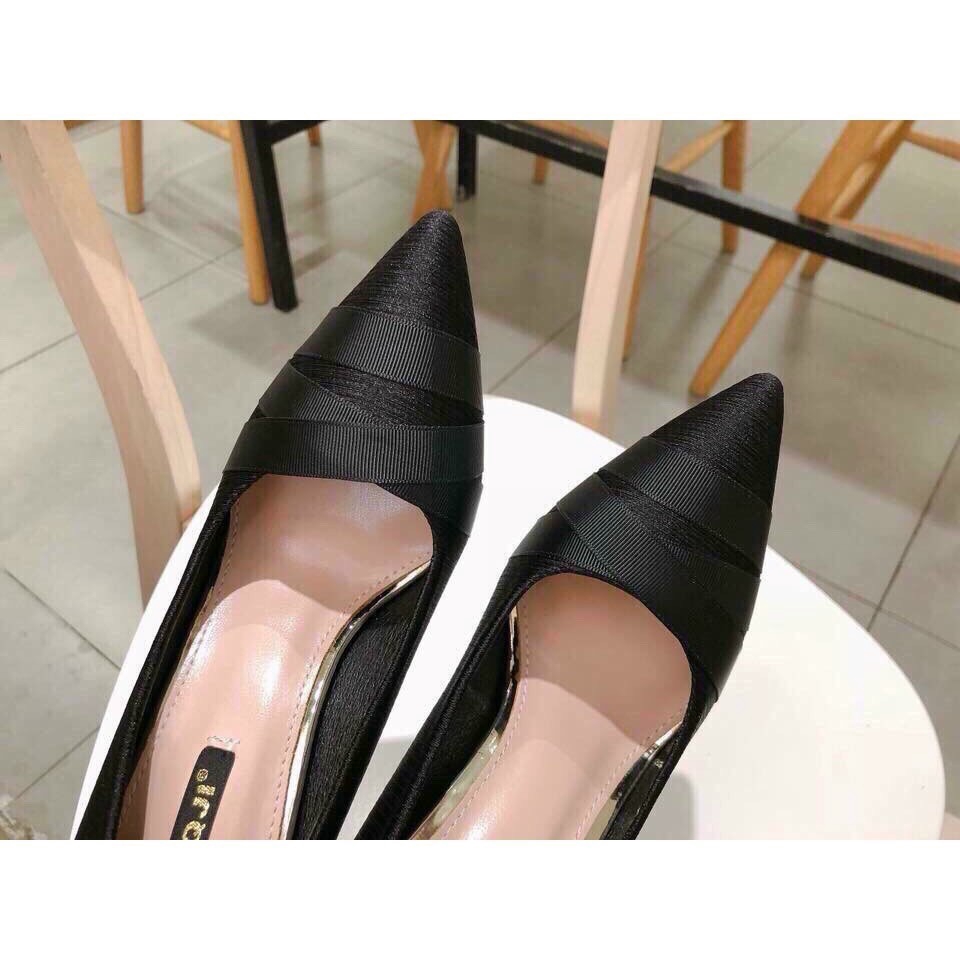 GIÀY CAO GÓT NỮ GÓT NHỌN MŨI PHỐI DÂY VẢI SATIN SANG CHẢNH H26