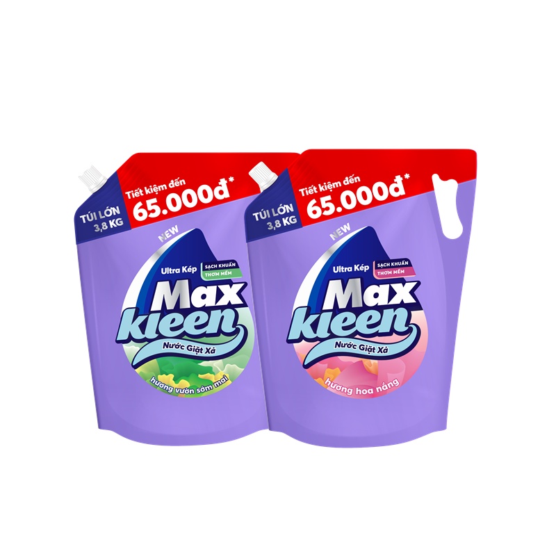 Combo 2 Túi nước giặt xả MaxKleen Sớm mai + Hoa nắng 3.8kg/túi