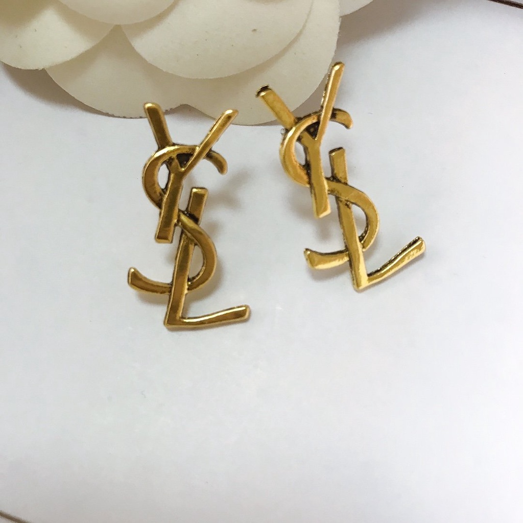 Ysl Khuyên Tai Hình Logo Chữ Bằng Thép Titan Đơn Giản Thanh Lịch Cho Nữ
