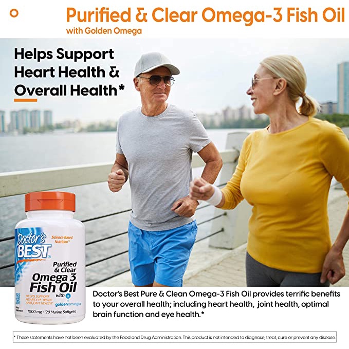 Purified & Clear Omega 3 Fish Oil With Goldenomega 1000mg - 120 viên Doctor's Best Mỹ - Bổ mắt, tim mạch, não và khớp