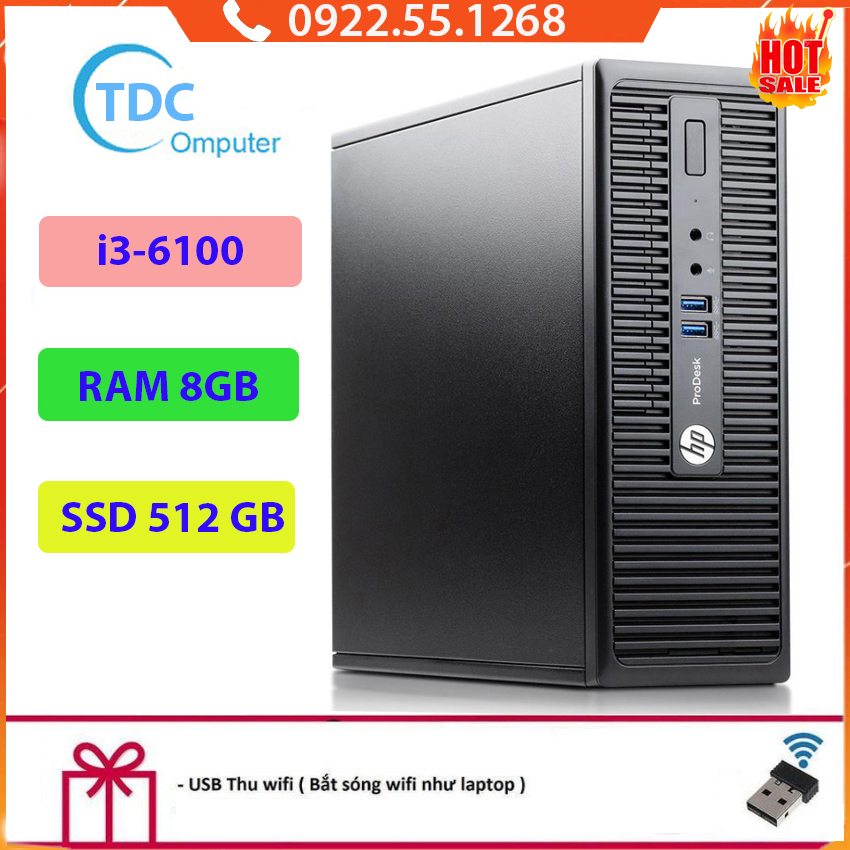 Case máy tính đồng bộ HP ProDesk 400G3 SFF, cpu core i3-6100, ram 8GB, SSD 512GB, Tặng USB thu Wifi | BigBuy360 - bigbuy360.vn