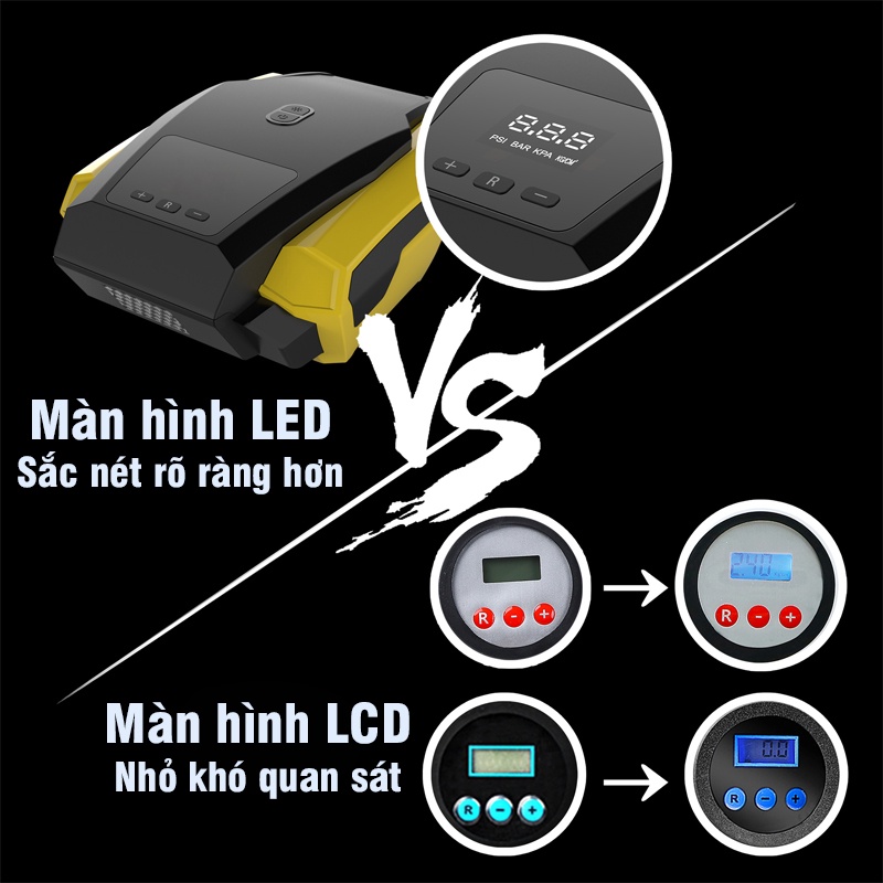Bơm Lốp Ô Tô Xe Máy Điện Tử Tự Ngắt 12V Có Màn Hình Led Cao Cấp - Bảo Hành 12 Tháng