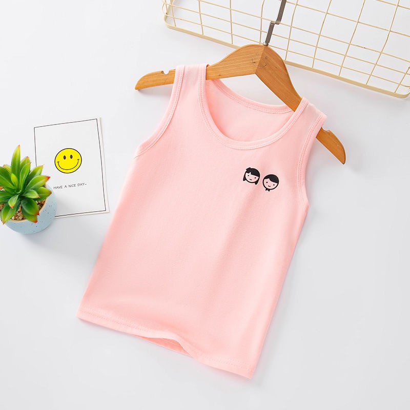 Áo vest cotton nguyên chất dành cho trẻ em, đồ lót nam và nữ, áo sơ mi đáy cho trẻ em, áo vest không tay mùa hè cho trẻ em, cotton mỏng màu nguyên chất