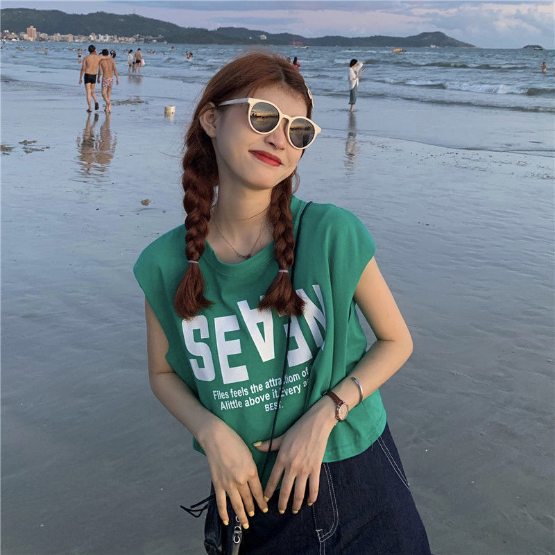 Áo thun sát nách dáng rộng in họa tiết kiểu Hàn Quốc thời trang mùa hè cho nữ