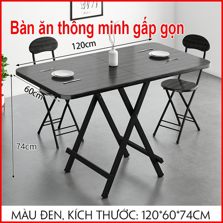 Bàn ăn gấp gọn mặt gỗ phủ melamin khung thép, Bàn ăn gỗ thông minh xếp gọn màu đen trắng nâu cho cafe làm việc ban công