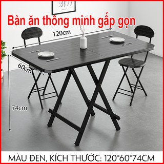 Bàn ăn gấp gọn mặt gỗ phủ melamin khung thép, Bàn ăn gỗ thông minh xếp gọn màu đen trắng nâu cho cafe làm việc ban công