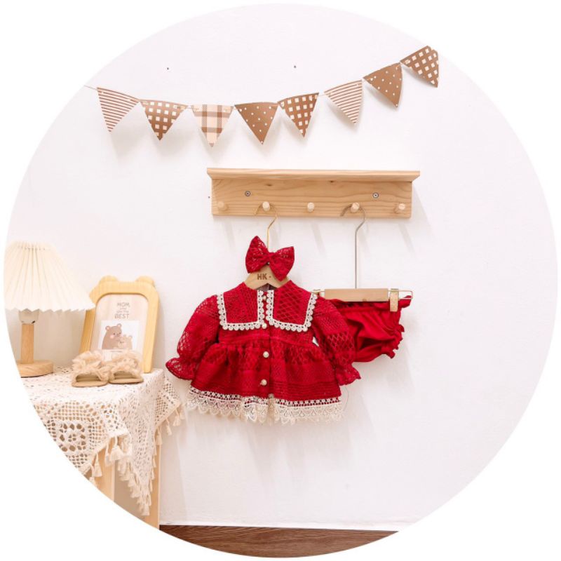 Đầm công chúa bé gái kèm chip đầy tháng thôi nôi tiểu thư ren mềm 5-12kg