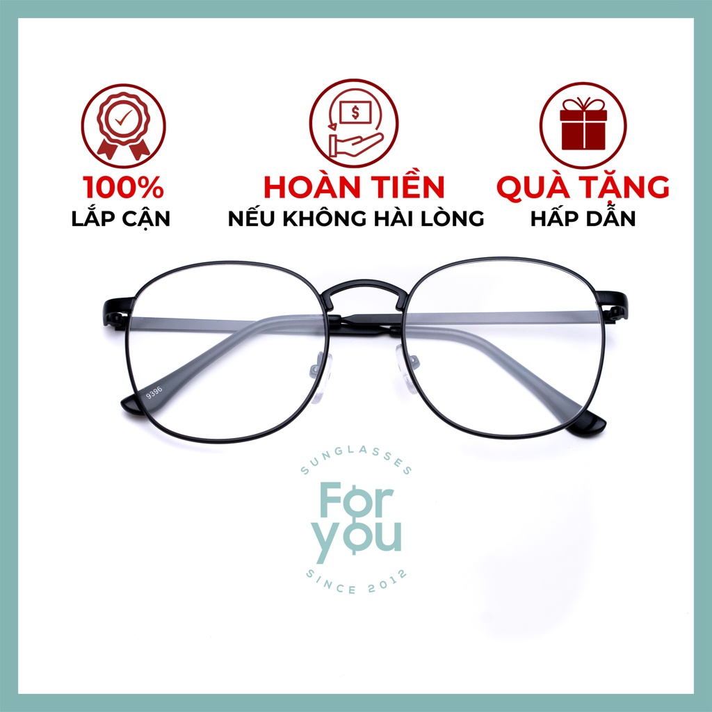 Gọng kính cận kim loại cho mặt vuông 4U, mắt tròn chống bụi hoặc lắp cận, màu đen – 9396