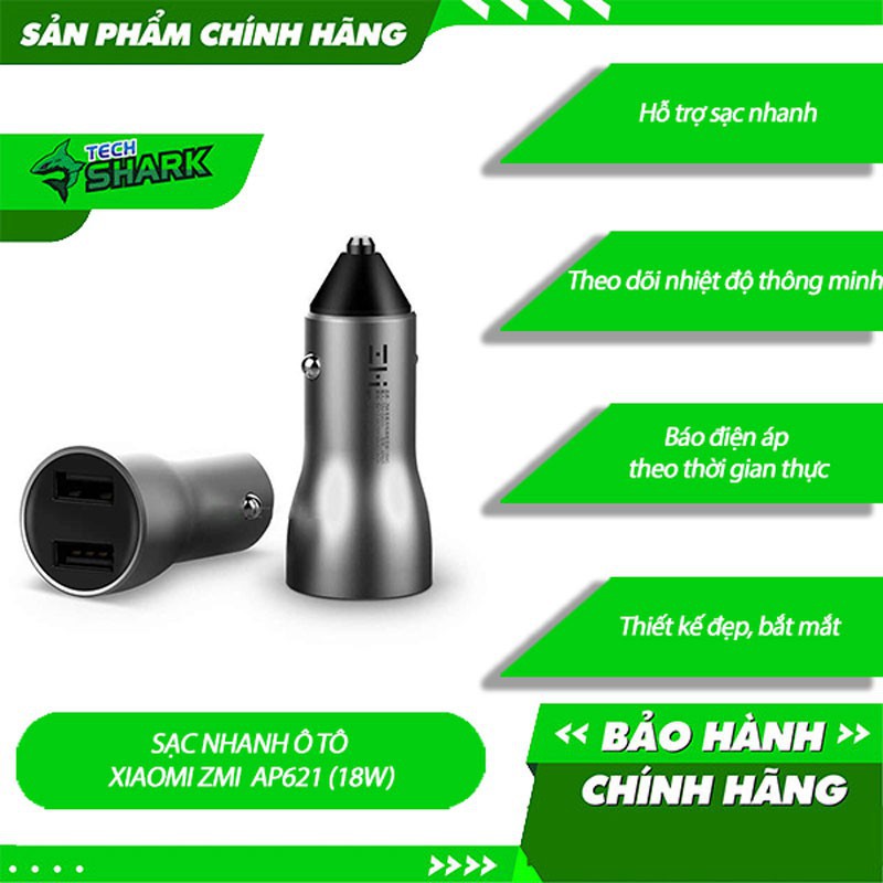 Củ Sạc Nhanh Ô Tô Xiaomi ZMI AP621 2 Cổng 18W có đèn hiển thị