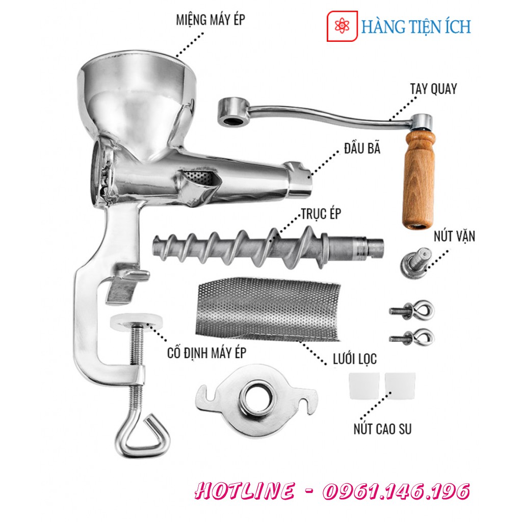 Máy ép chậm bằng tay inox ép cỏ lúa mì, ép au củ quả các loại