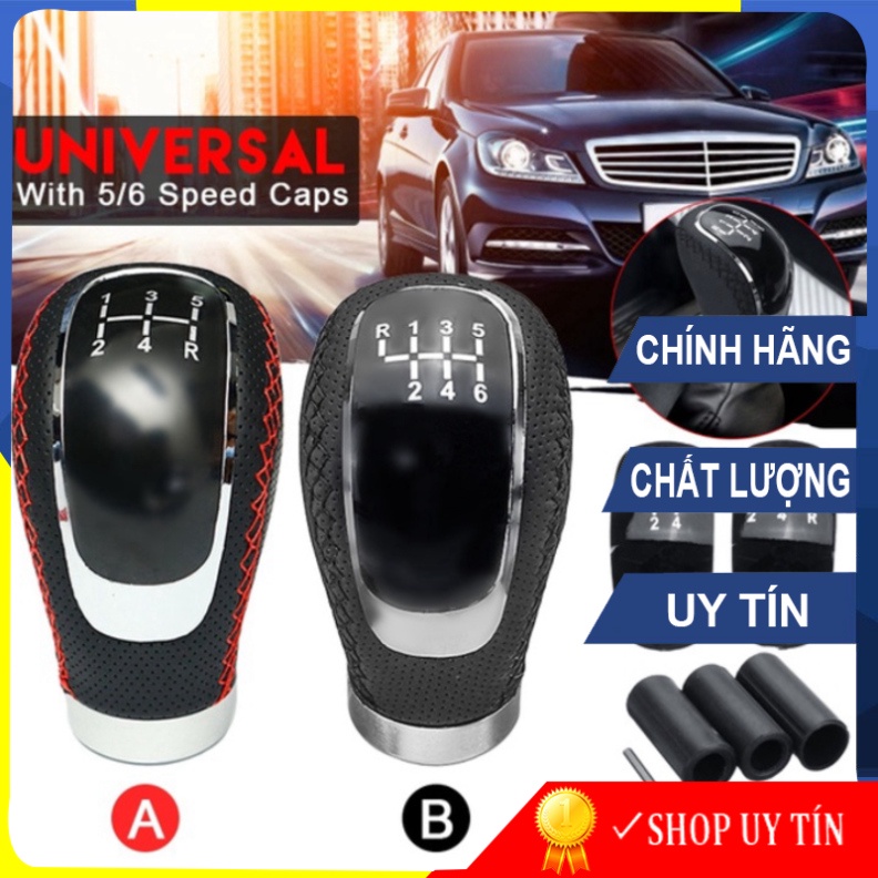Tay nắm cần số ô tô sàn đa năng lắp cho các loại xe ô tô, Universal Car Black Leather Gear Shift Kno