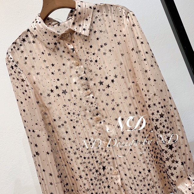 Áo sơmi tơ họa tiết ngàn sao, áo dài tay