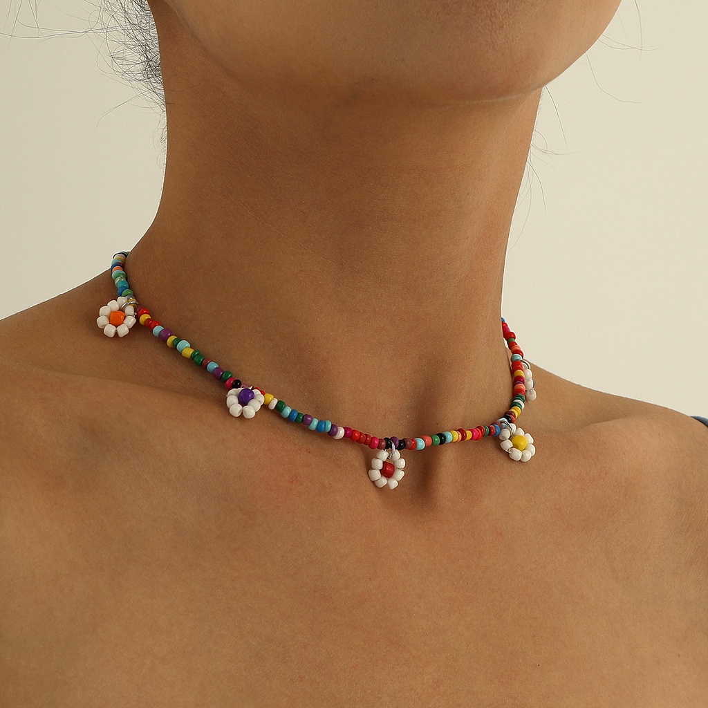 Vòng Cổ Ngắn Leosoxs Đính Hạt Và Mặt Hình Hoa Nhiều Màu Sắc Phong Cách Bohemian Cho Nữ
