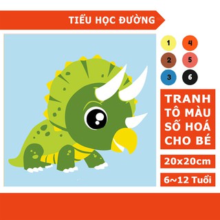 Tranh Số Hoá Khủng Long Xanh Lục Nhỏ 20x20 Làm Quà Tặng Cho Bé Tập Tô Màu Decor Treo Tường Giá Rẻ