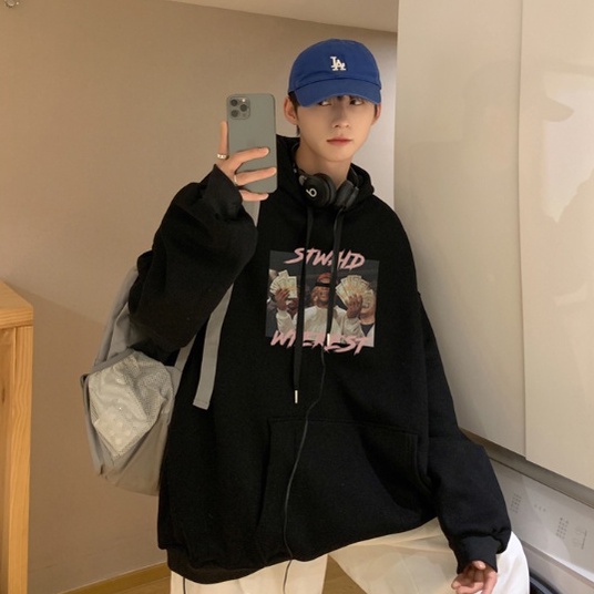 Áo hoodie dày dặn màu trơn dáng rộng phong cách thời trang hàn quốc cho nam giới