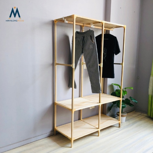 Kệ tủ treo quần áo gỗ thông 2 buồng Minhlongwood