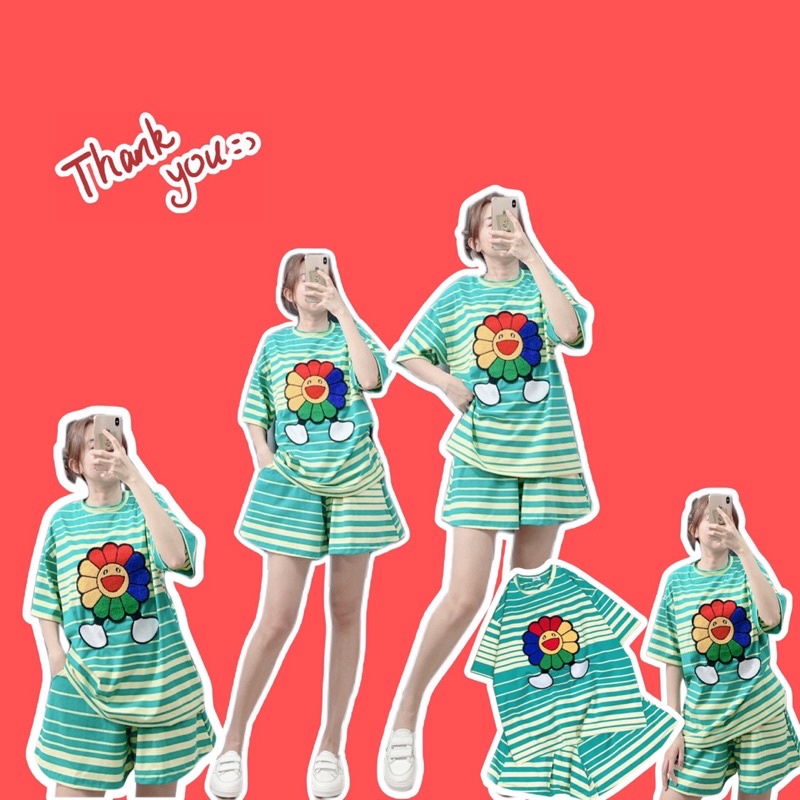 Bộ sọc xanh hoa hướng dương - Nhím Xù Shop